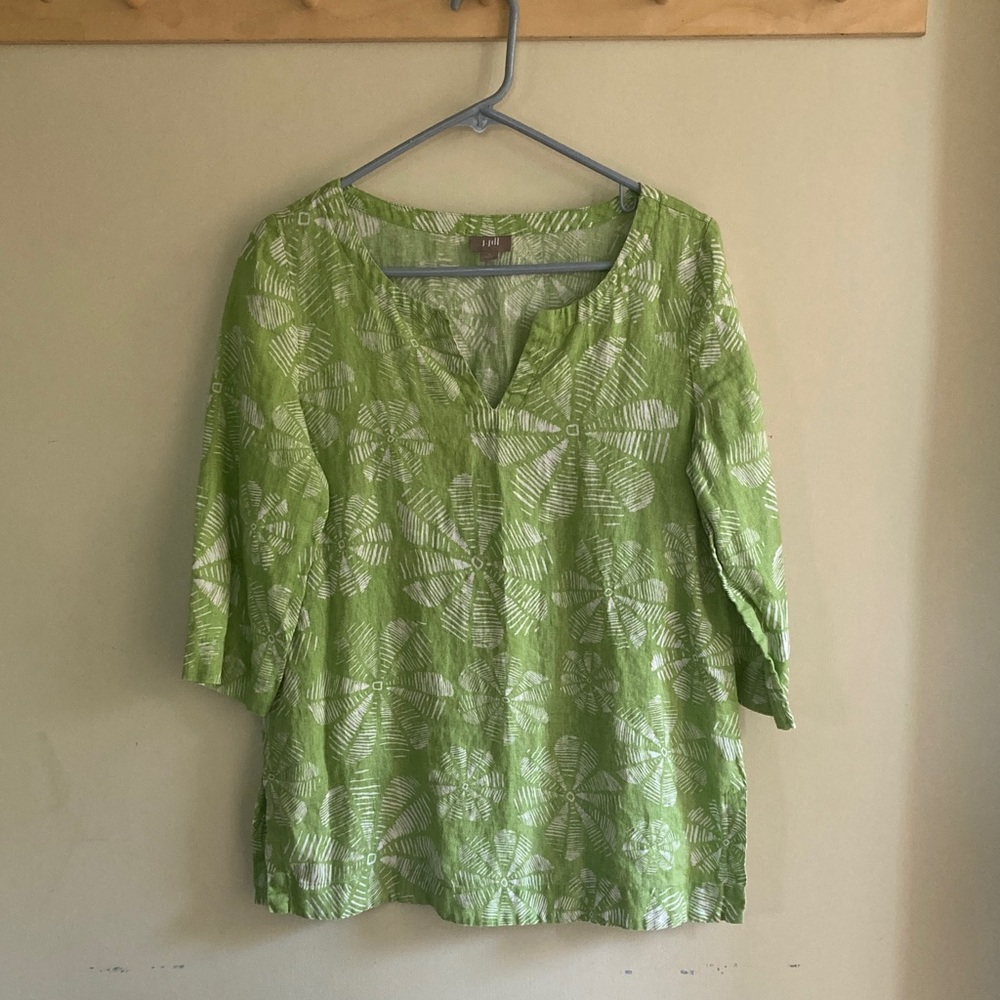 J. Jill Green Printed Split-Neck 100 percent linen Tunic